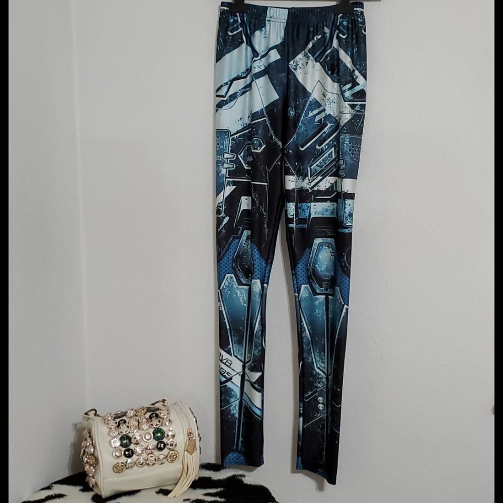 Steampunk Graphic print mechanical cyberpunk look leggings OS fits to 10 comfy - Picture 7 of 11
